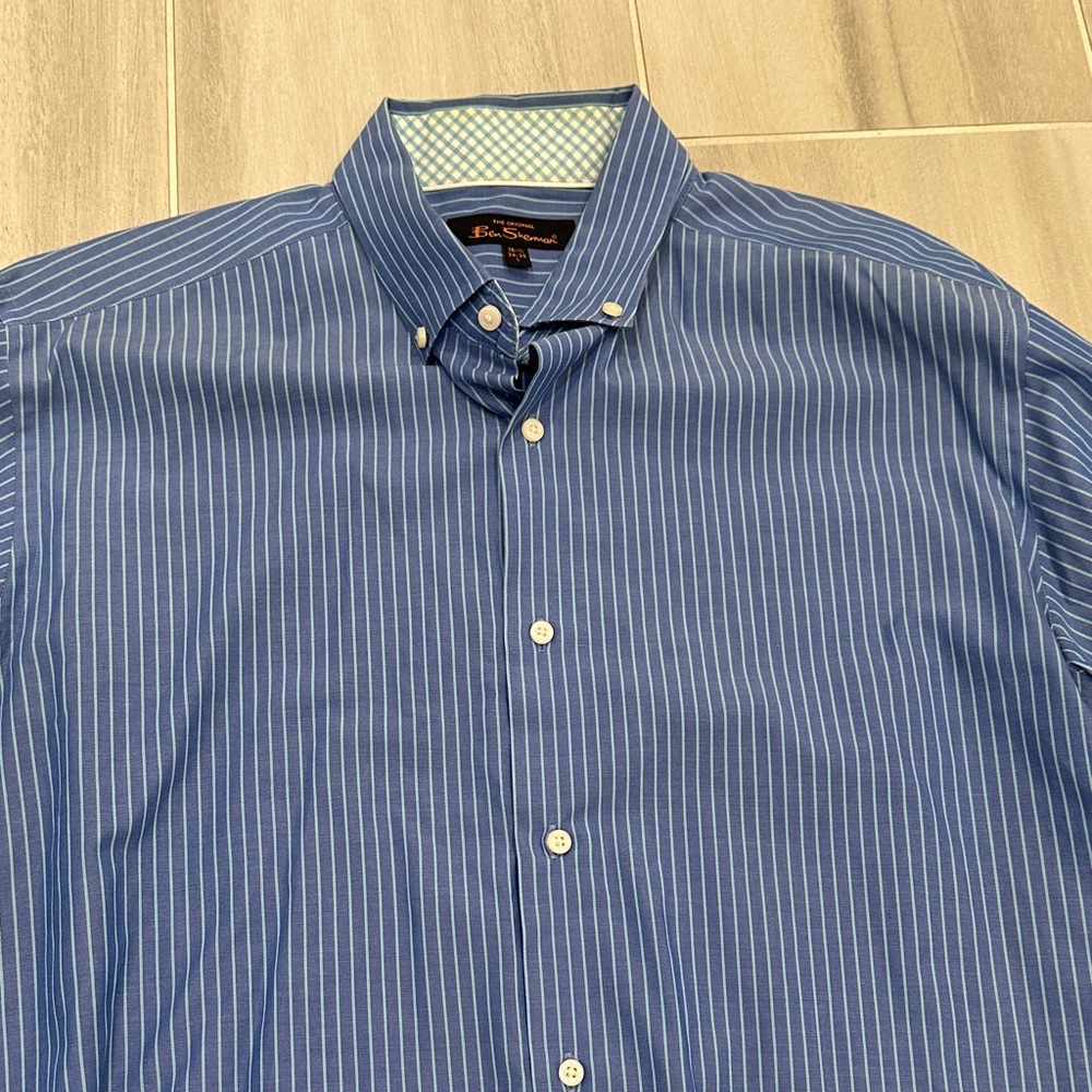 Ben Sherman Large 16.5 34-35 Blue Striped Button Down Shirt - Picture 3 of 10